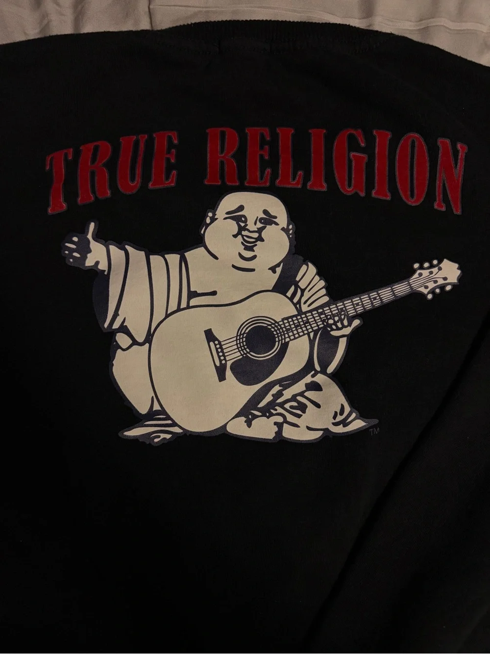 True Religion Black Crewneck Sweater with Red Logo Accent